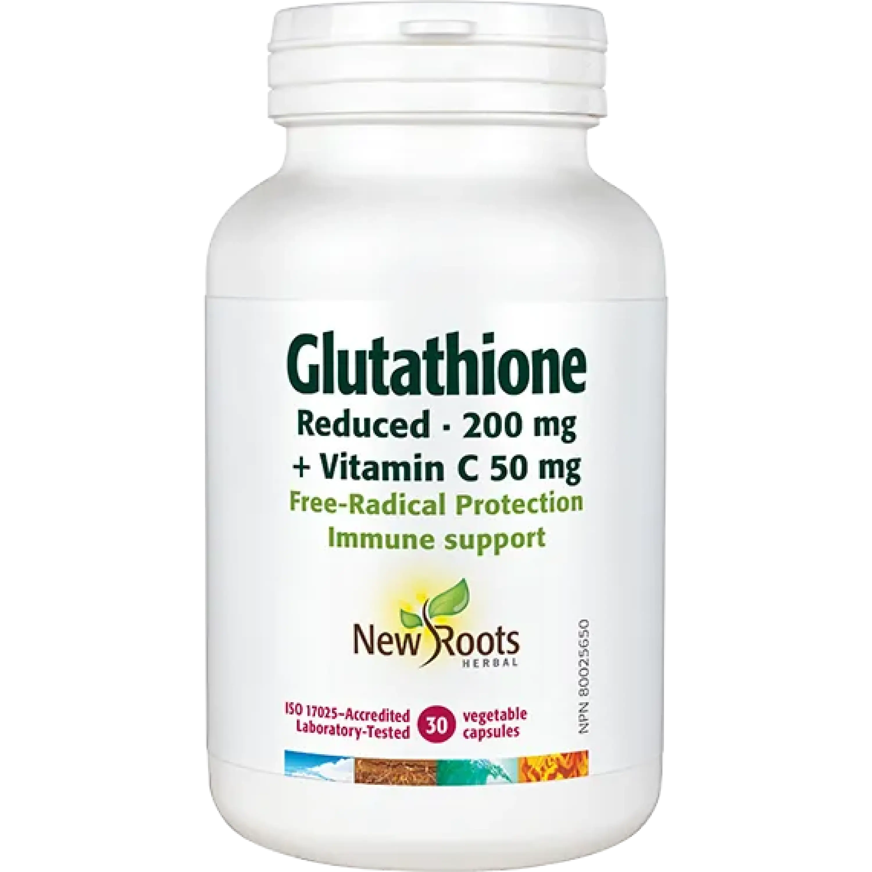 Glutathione, reduced, 200mg, + Vitamin C 50 mg, 30 v-caps (New Roots)