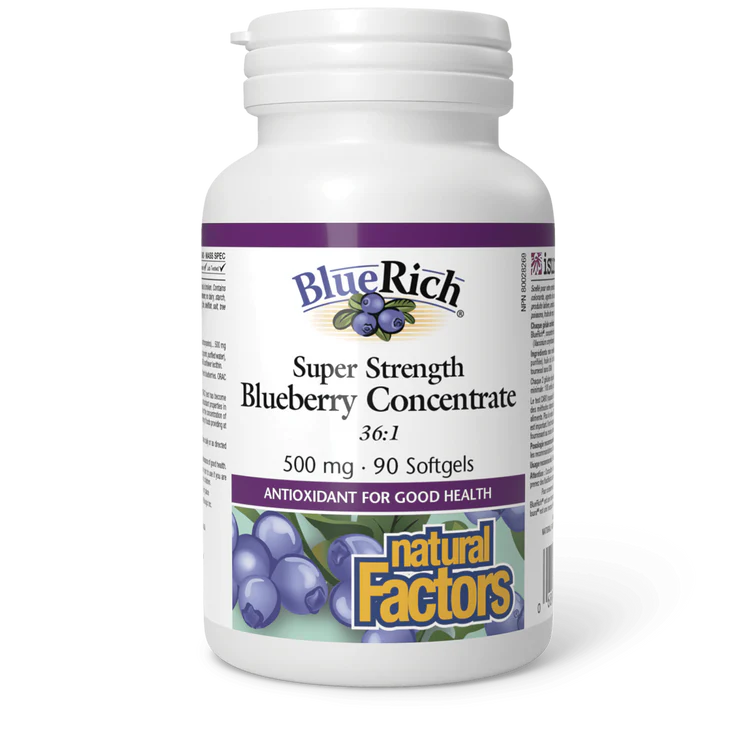 BlueRich Super Strength Blueberry concentrate, 500mg 90 softgels (Natural Factors)