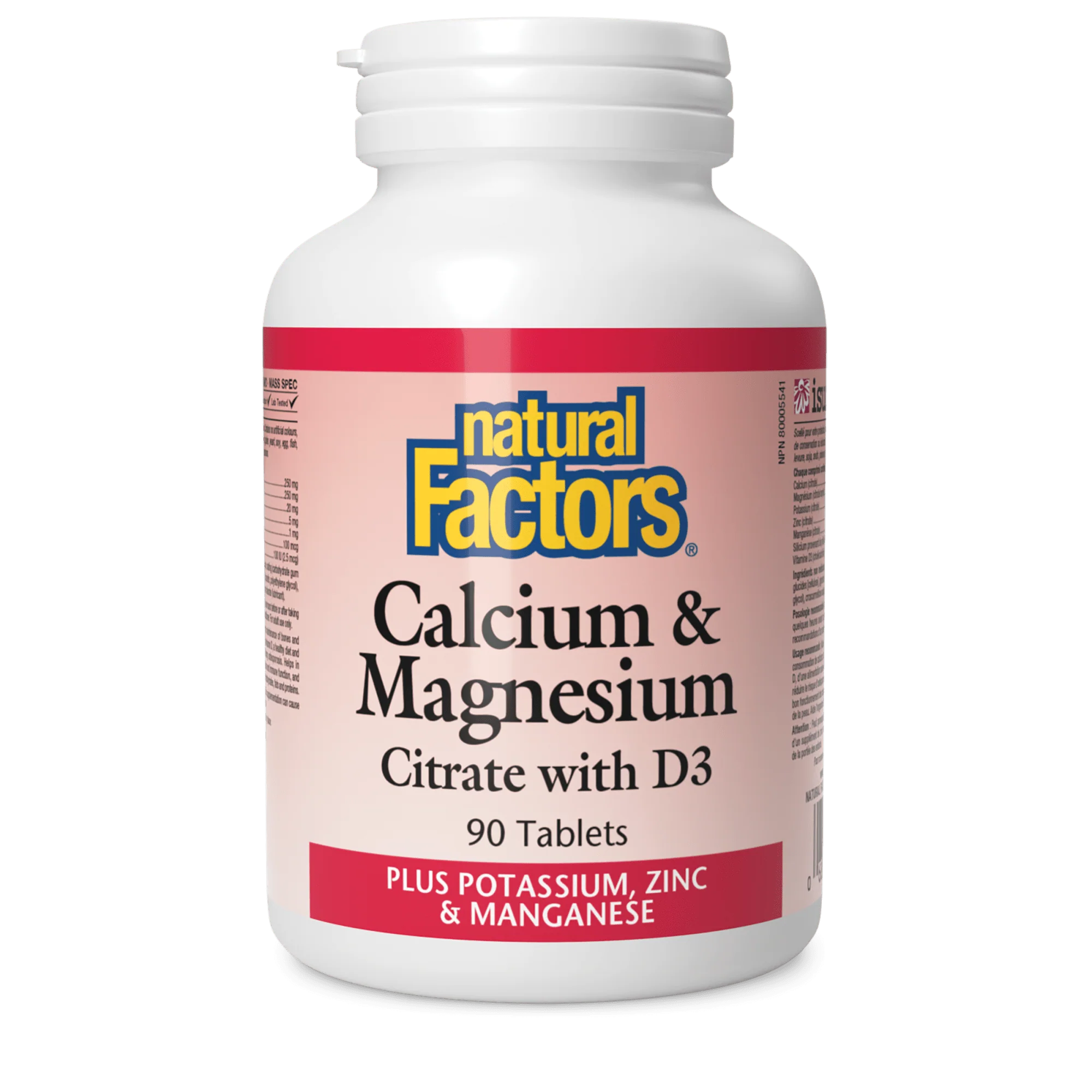 Calcium & Magnesium Citrate with D3, 1:1, 90 caps (Natural Factors)