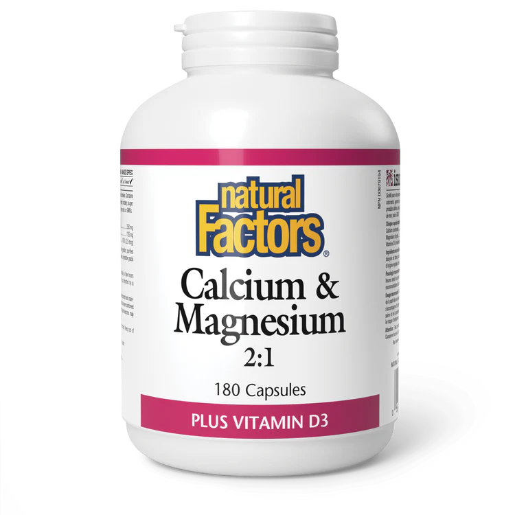 Calcium & Magnesium 2:1 plus vitamin D3, 180 capsules  (Natural Factors)