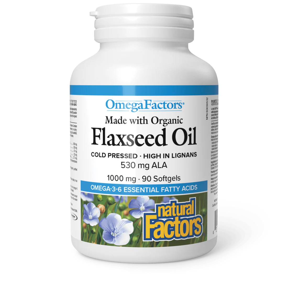 OmegaFactors Flaxseed Oil certified organic 1000 mg, 90 softgels (Natural Factors)
