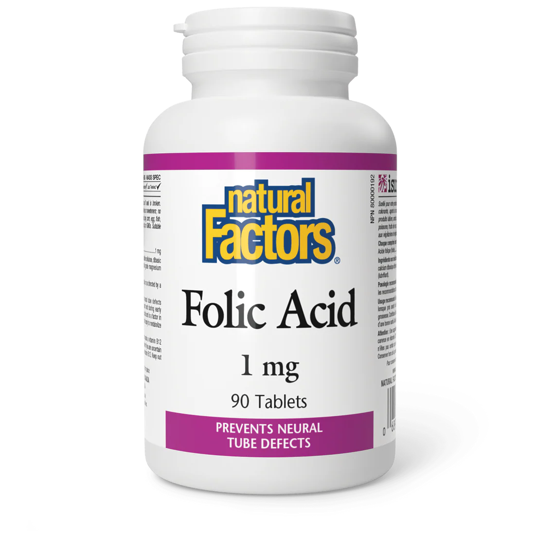 Folic Acid, 1 mg, 90 tablets  (Natural Factors)