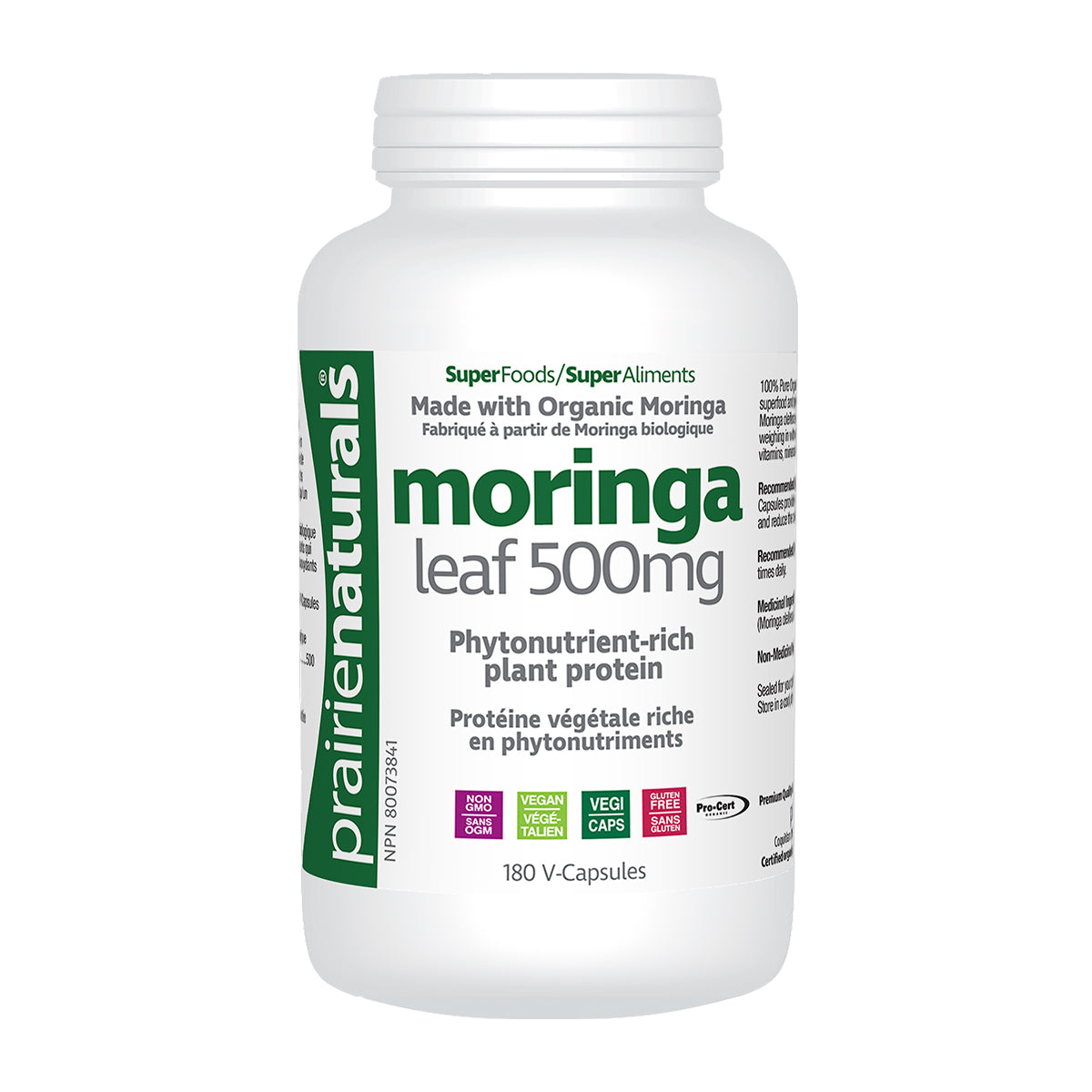 Moringa Leaf, 500mg, 180vegcaps (Prairie Naturals)