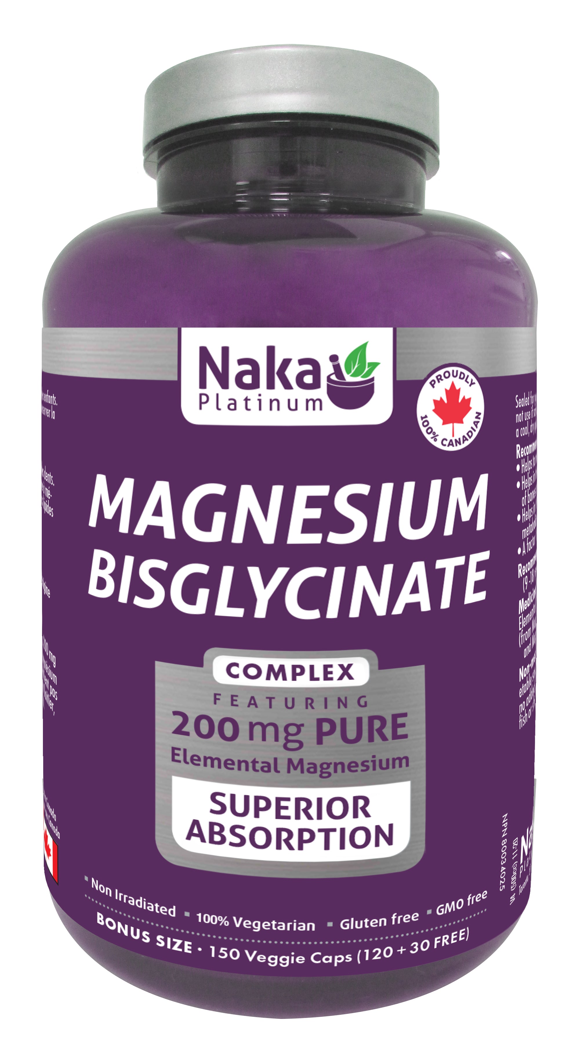 Magnesium Bisglycinate Complex, 200mg, 150 veggie caps (Naka)