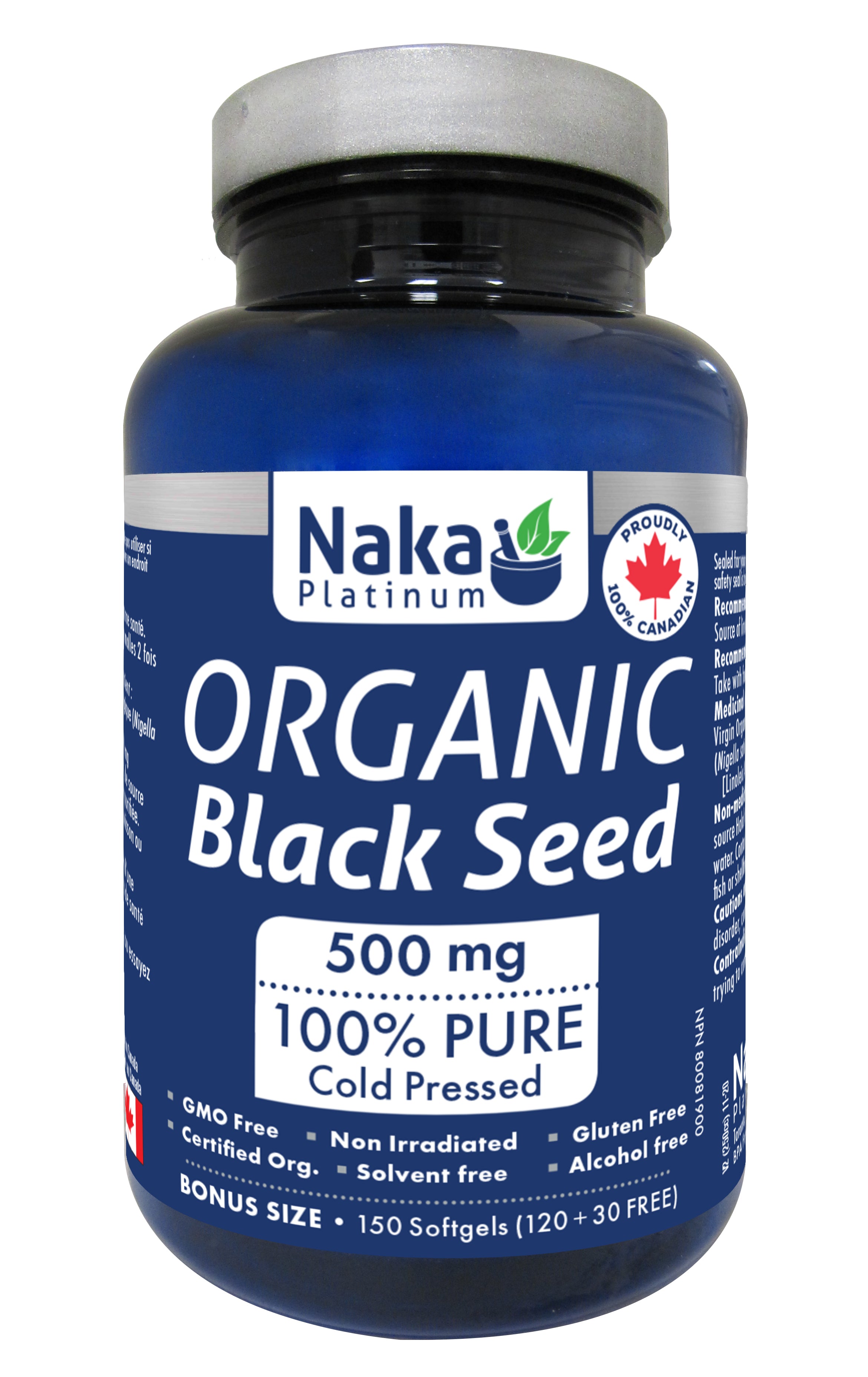 Organic Black Seed Oil,  cold pressed, 500 mg, 150 softgels (Naka)