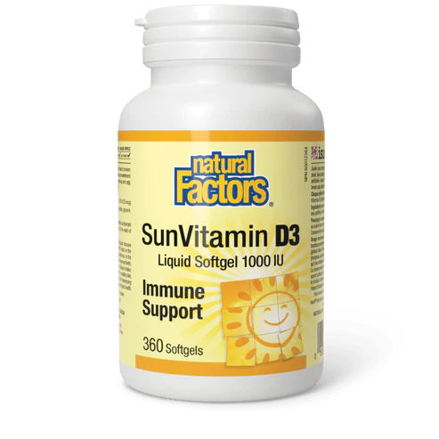 SunVitamin D3, 1000 IU, 25 mcg, 360 softgels  (Natural Factors)