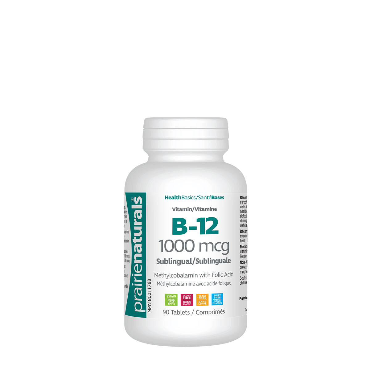 Vitamin B12, 1000mg, 90 sublingual tabs (Prairie Naturals)