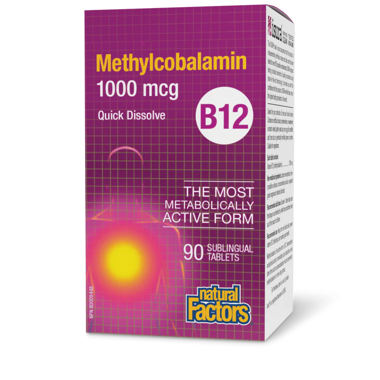 Vitamin B12 Methylcobalamin, 1000 mcg, 90 Sublingual Tablets (Natural Factors)