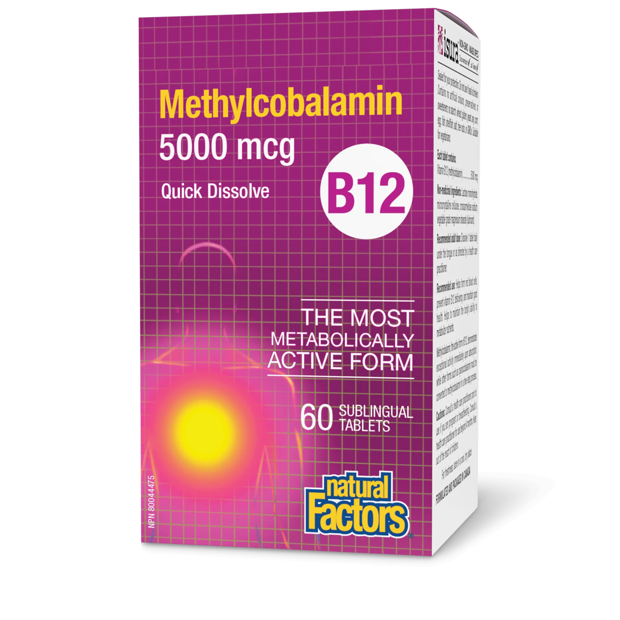 Vitamin B12 Methylcobalamin, 5000 mcg, 60 Sublingual Tablets (Natural Factors)